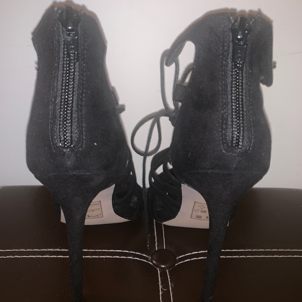 Black lace up suede high heels - Picture 2 of 4